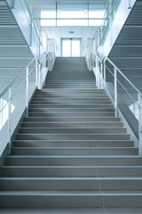 Long staircase with railings in a modern building