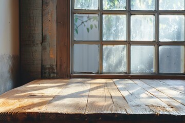 Empty Wood Table in Rustic Kitchen Setting - Surface Brown Cafe Texture
