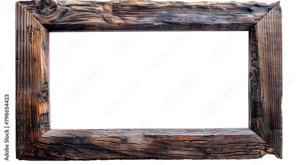 Poster rustic wooden frame with textured finish on white background for sophisticated gallery themes