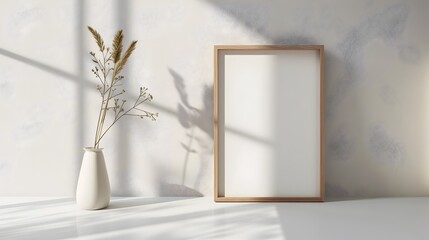 Minimalist Scandinavian Wooden Photo Frame on White Background