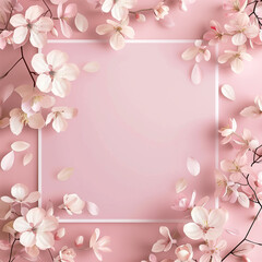 분홍색 배경위에 놓여진 꽃과 프레임