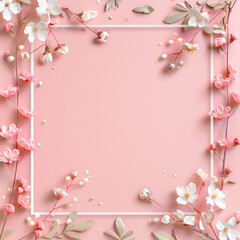 분홍색 배경위에 놓여진 꽃과 프레임