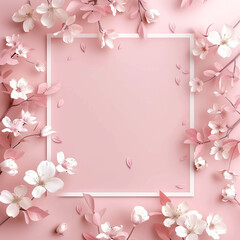 분홍색 배경위에 놓여진 꽃과 프레임