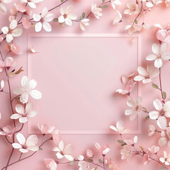 분홍색 배경위에 놓여진 꽃과 프레임