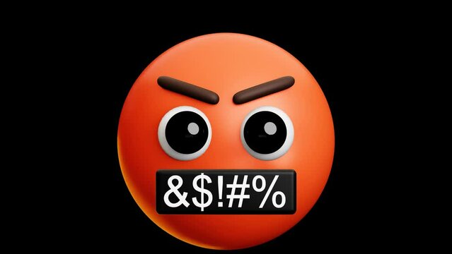 angry face with say harsh words emoji, 3d emoticon animation, Alpha channel, Transparent video