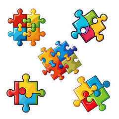 Set of colorfull puzzle art drawn on white background