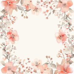 수채화로 그린 꽃과 잎사귀의 프레임 일러스트레이션