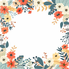 수채화로 그린 꽃과 잎사귀의 프레임 일러스트레이션