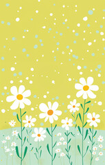 녹색 배경에 흰색 꽃과 잎사귀의 일러스트레이션