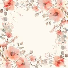 수채화로 그린 꽃과 잎사귀의 프레임 일러스트레이션