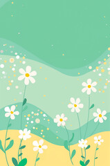 녹색 배경에 흰색 꽃과 잎사귀의 일러스트레이션