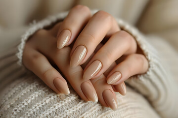 Nail art care with a warm beige color