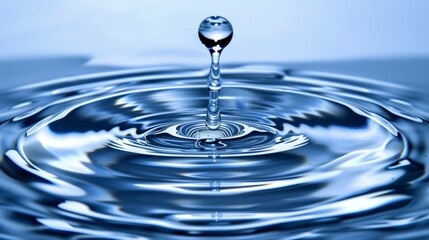   A tight shot of a single blue water droplet, with another smaller one situated in its center