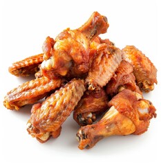   A pile of chicken wings atop a white surface, with another stacked pile of wings beside it