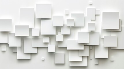   A white abstract background of interchangeable squares and rectangles, all similar in color, against a uniform white backdrop