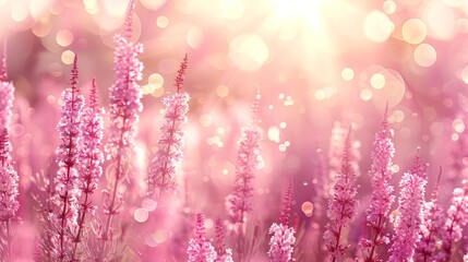   A tight shot of a flower field with a softly blurred, sunlit backdrop