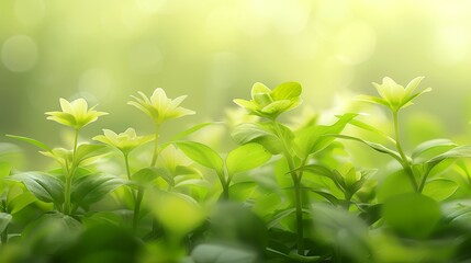   A tight shot of a plant, its verdant leaves filling the foreground, while the background softly blurs