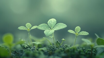   A small cluster of green plants emerges from a lush patch of grass