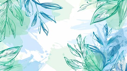 Light Blue and Green vector hand painted background. Sketchy abstract illustration with leaves in doodle style.