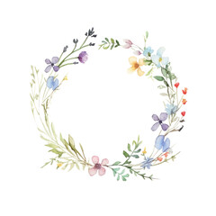 A watercolor painting of a wreath of flowers.