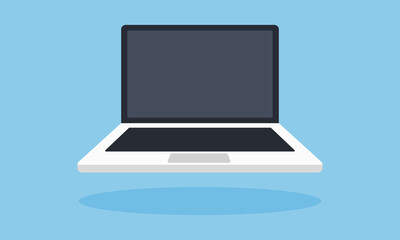 Laptop on blue background with shadow. Colored blank laptop. Vector illustration.