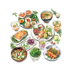 Assorted Vegan food Watercolor Collection
