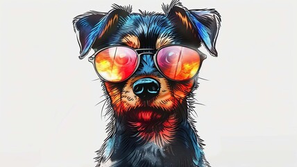 cartoon dog wearing colored glasses on a white background. animals selective focus, Generative AI,