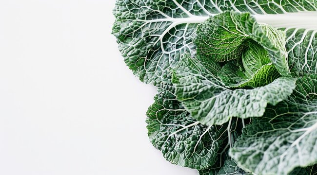   A tight shot of a green leafy plant against a white backdrop In the distance, a white bowl of broccoli sits