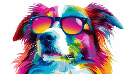 cartoon dog wearing colored glasses on a white background. animals selective focus, Generative AI, - obrazy, fototapety, plakaty