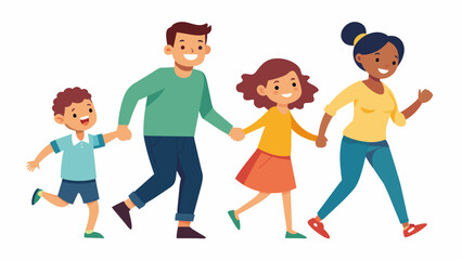 Children holding hands and wearing smiles run alongside their parents or guardians symbolizing the future generations role in continuing the fight for. Vector illustration