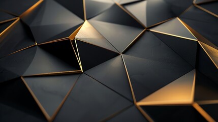 Sleek presentation slide featuring interlocking gold and black geometric shapes against a dark backdrop, embodying luxury and sophistication
