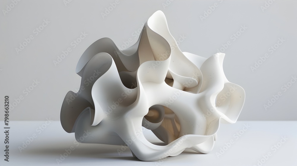 Poster harmonious interplay of organic and synthetic sculptural forms in abstract isometric display