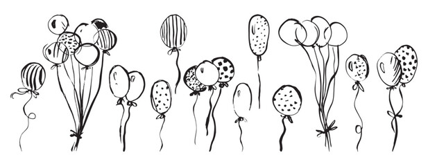 Balloons ink drawn black and white vector illustration isolated clip arts - 798663688