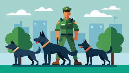 Fototapeten A special showcase of the bases specialized K9 unit demonstrating the incredible capabilities of military dogs and their handlers.. Vector illustration © Justlight