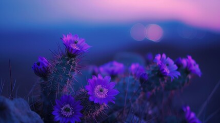 Fototapeta na wymiar Twilight bloom - cactus flowers against dusk sky Cinco De Mayo