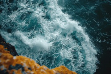 Coastal Aesthetic: Realistic Golden-Brown Seascape with Dark Brown Rocks