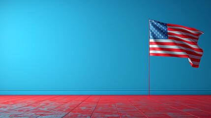 A contemporary patriotic backdrop with a stylized USA flag, characterized by minimalist design, clean lines, and flat colors.