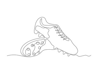 football player's athletic shoes cleats, Logo, continuous single line art hand drawing sketch