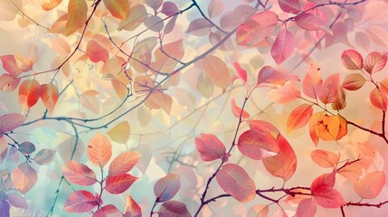 Serene autumn leaves against a pastel sky backdrop