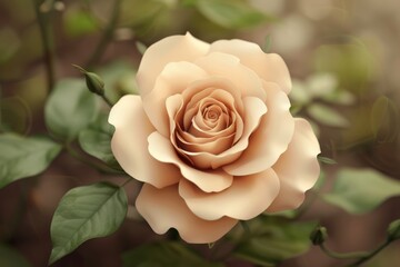 Fototapeta premium Close Up of a Pink Rose With Green Leaves