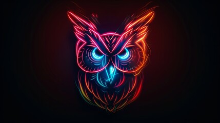 Vibrant neon owl on dark background