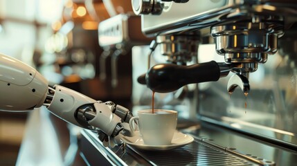 The coffee shops robot brews delicious hot coffee for customers, Generated by AI
