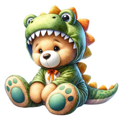 Adorable Teddy Bears in Dinosaur Costumes
