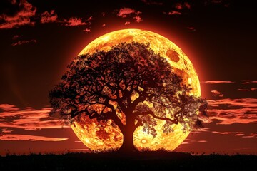 Full Moon Rising Behind Tree