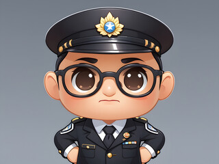 a cartoon character with a cop on his head and wearing glasses