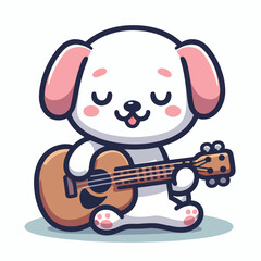 cute logo doggy sing song with guitar design cartoon vector