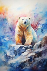 Cute polar bear watercolor illustration generated AI - obrazy, fototapety, plakaty