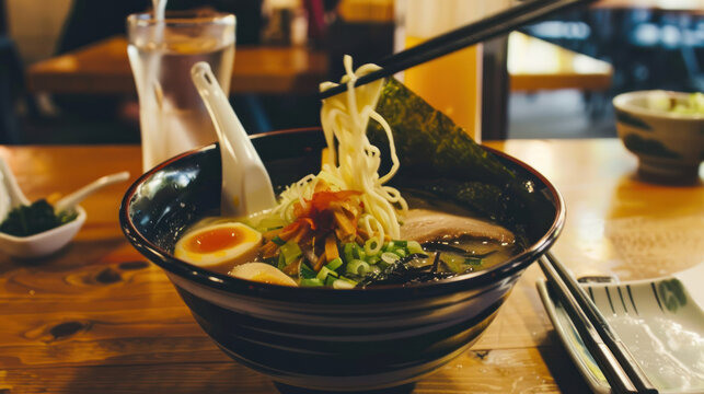 Delicious Japanese Ramen Bowl Scene., Culinary World Tour, Food and Street Food