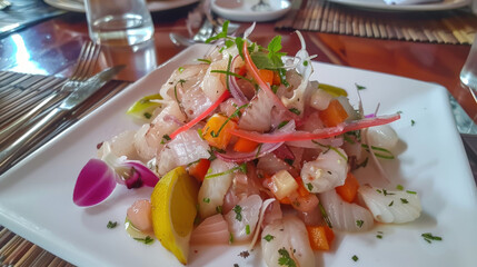 Savory Seafood Ceviche Delight, Culinary World Tour, Food and Street Food - obrazy, fototapety, plakaty