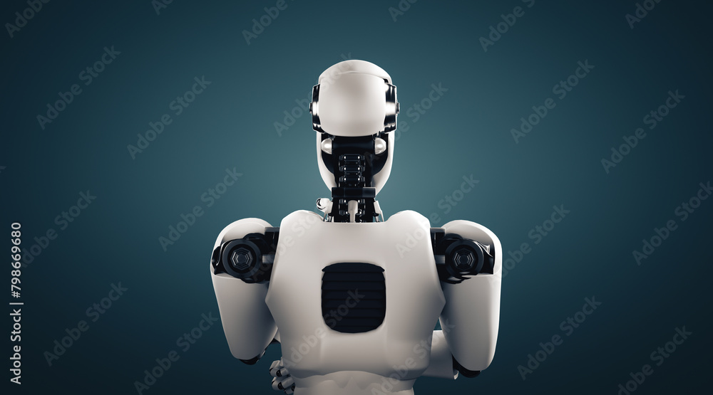Poster mlp 3d illustration thinking ai humanoid robot analyzing information data in concept of artificial i
